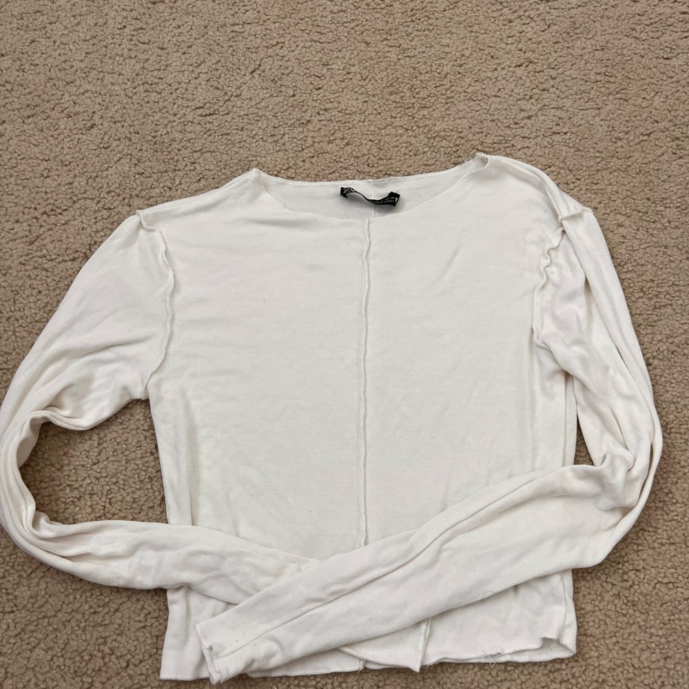 Zara White Fitted Long Sleeve Blouse